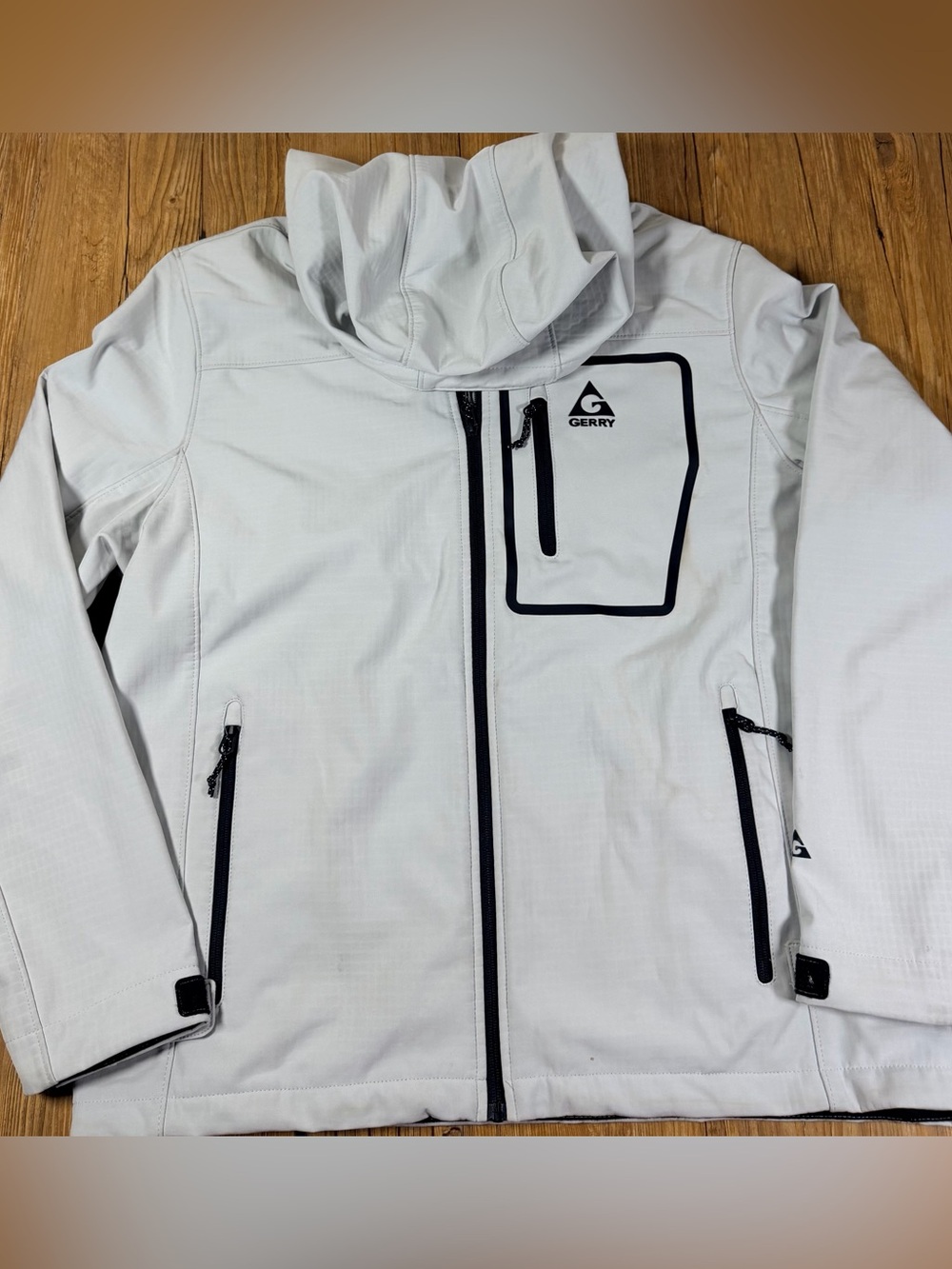 Gerry Softshell Jacket Men XL White Hooded Full Zip Outdoor Hiking Rain Coat